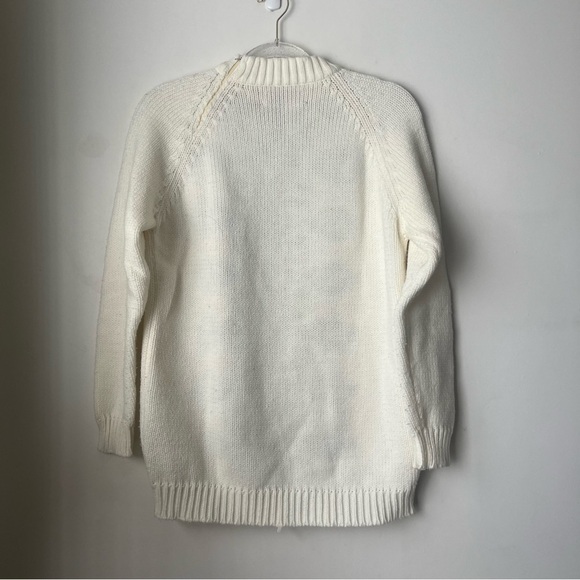 Vintage 70s Campus Shop White Brown Yellow Knit Sweater M - Picture 3 of 4